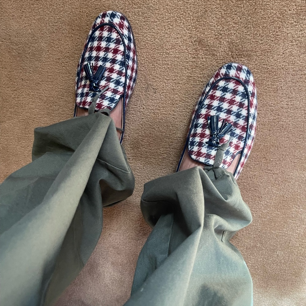 J. CREW Charlie Tassel Loafers Burgandy, White & Navy Blue Tweed Houndstooth 🎉 - Picture 15 of 15